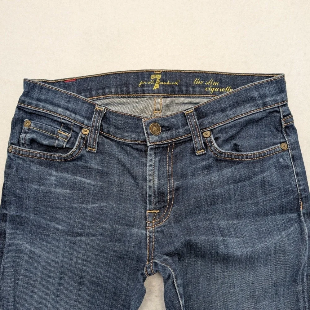 7 For All Mankind The Slim Cigarette Jeans Womens 27 Dark Wash Blue Excellent - Picture 2 of 15
